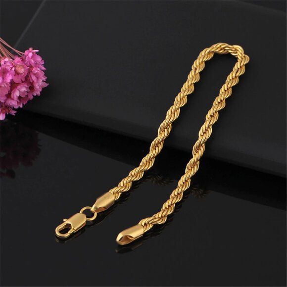 ⭐ Beautiful New 7.75" Diamond Cut Rope Bracelet 4mm Wide 18K Gold ⭐ - Picture 3 of 4